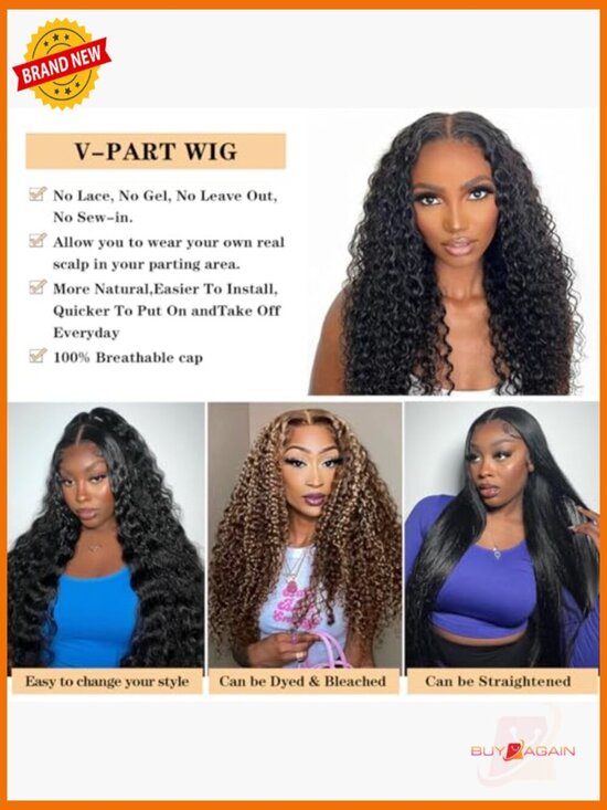 V Part Wig Human Hair Deep Wave 24\